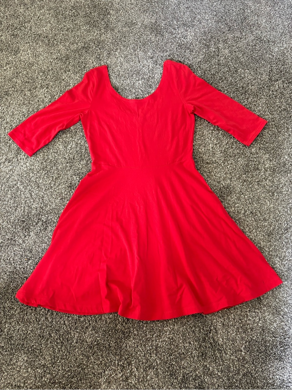 Express Red Scoop-Neck Fit & Flare 3/4 Sleeve Dress